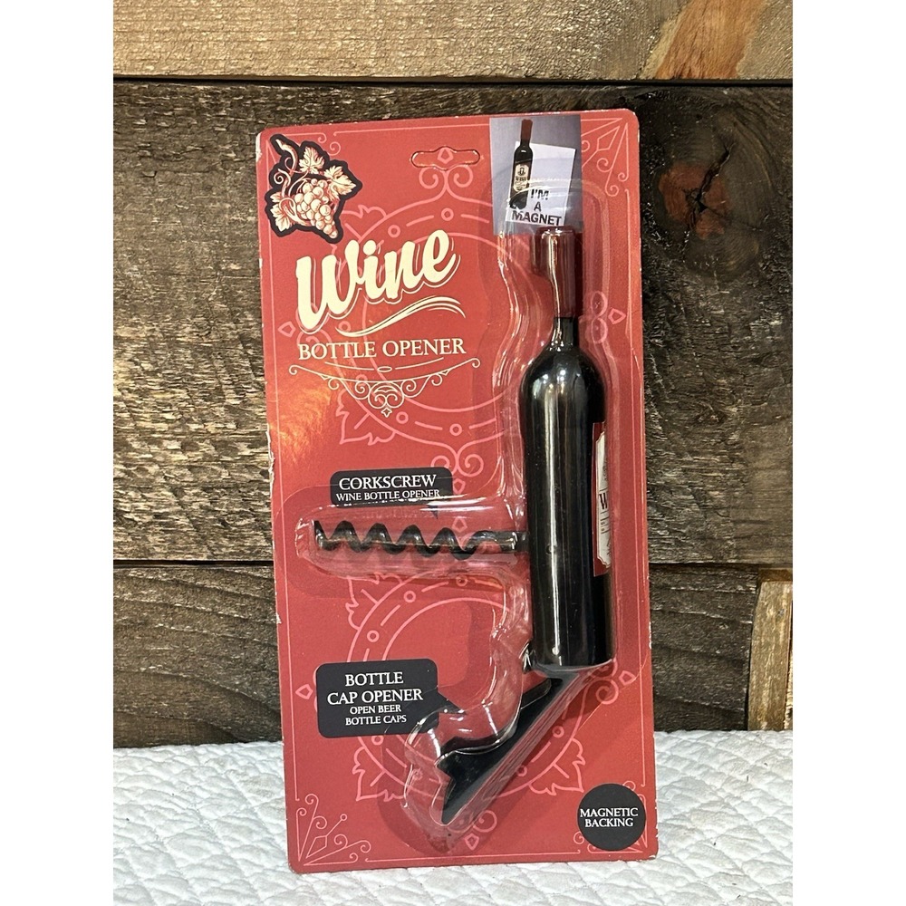 Multifunctional‎ Corkscrew & Bottle Opener Black Red Metal Magnetic Backing